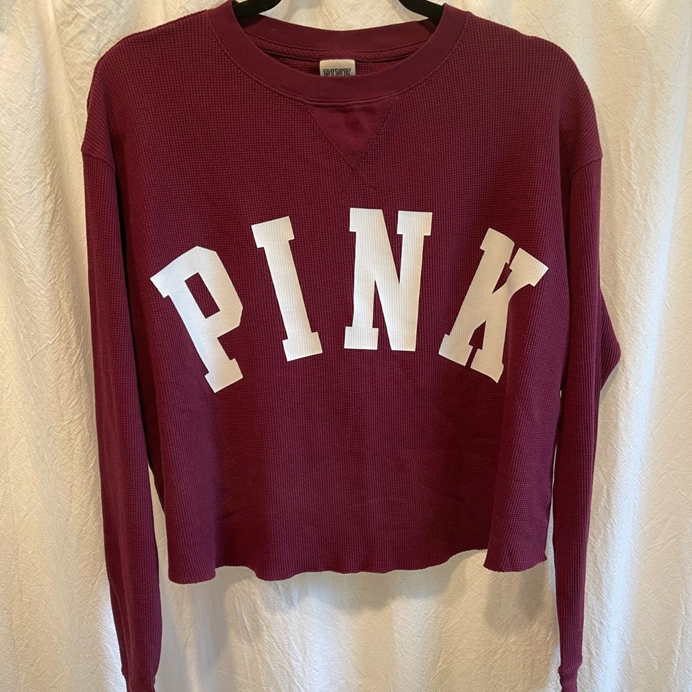 Maroon waffle knit PINK VS crop long sleeve